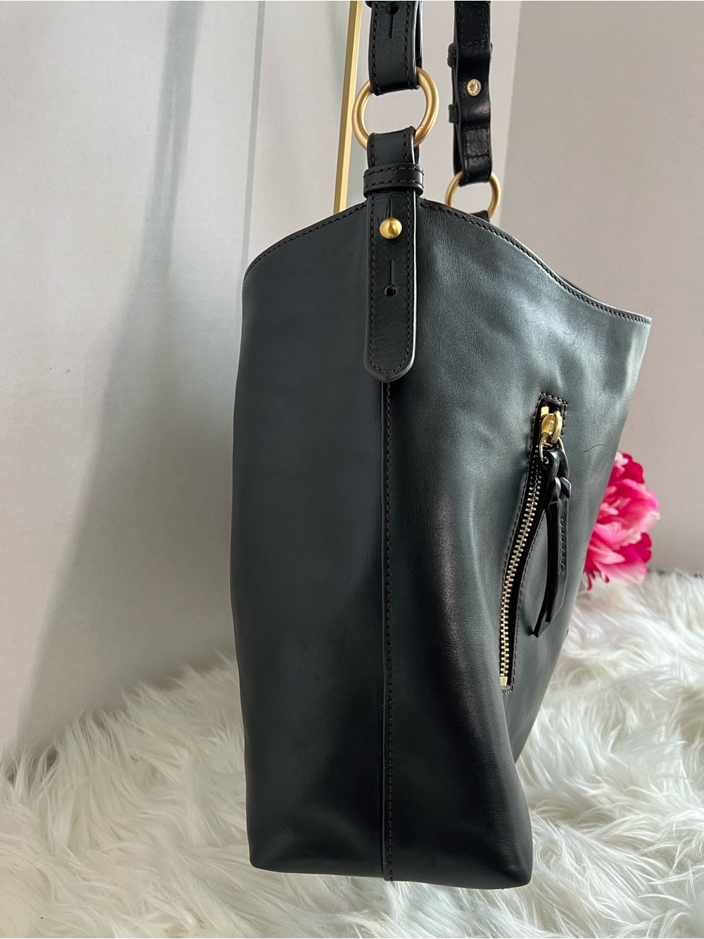 Dooney & Bourke Florentine Black Leather Copper Shoulder Bag - Picture 4 of 14
